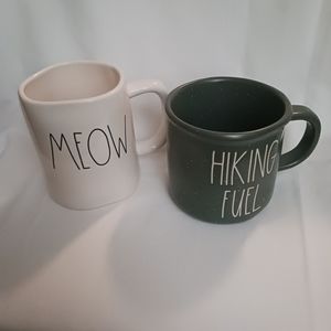 2 Rae Dunn Mugs MEOW and Hiking Fuel